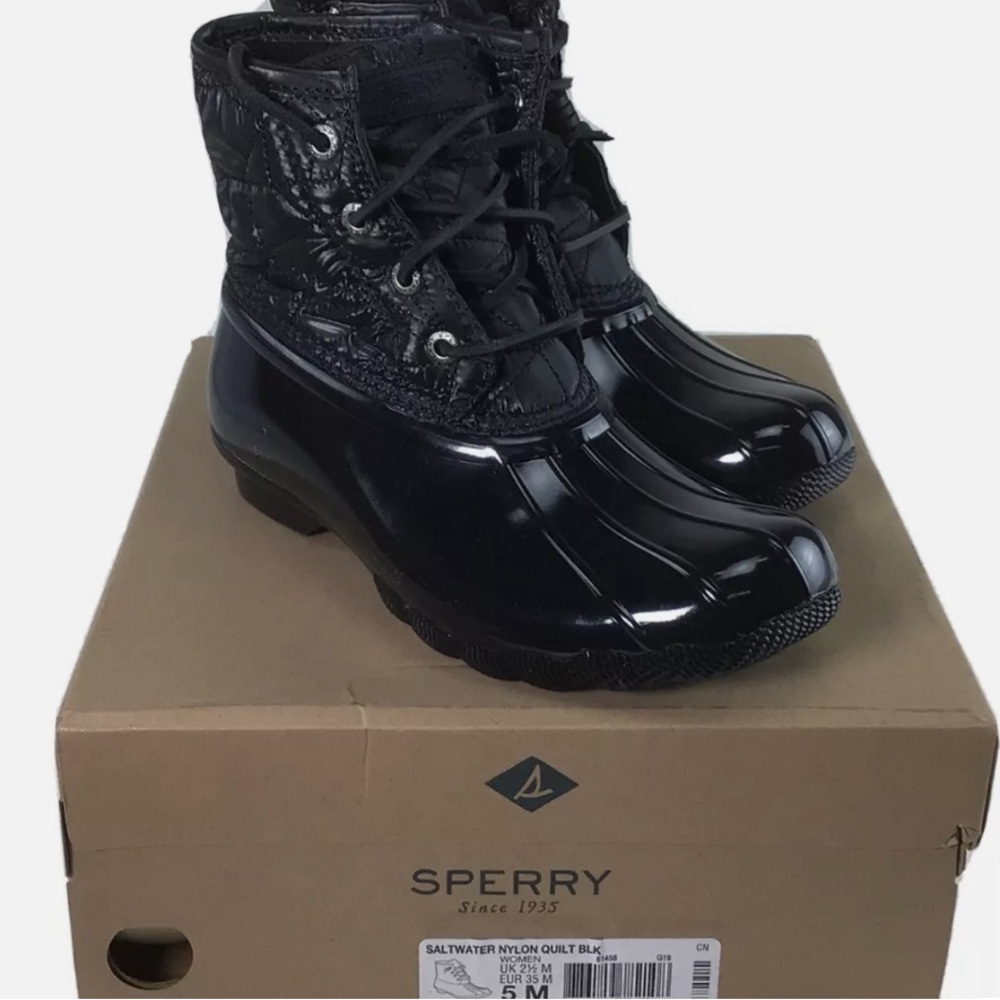 Sperry - Saltwater Nylon Quilted Duck Boots Black Women's Size US 5M